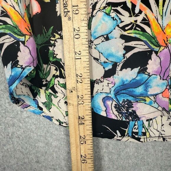 Express Portofino Womens XXS Button Front Shirt Black Multicolor Floral Outlined - Picture 4 of 6